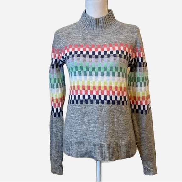 Loft Checkered Multicolored Geo Mock Neck Soft Knit Sweater Size XS - Picture 11 of 12